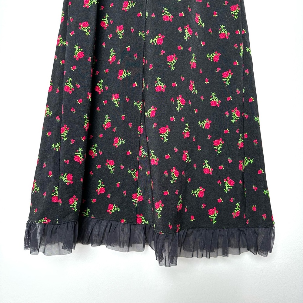 Victoria’s Secret Rose Print Slip Dress Sheer Mesh Ruffle Whimsigoth Y2K Witchy - Picture 11 of 12